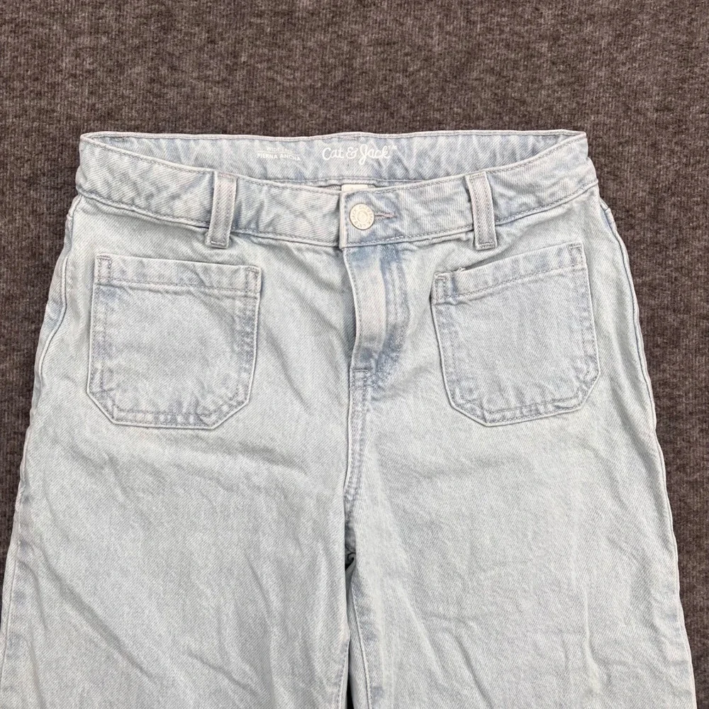 Cat & Jack Kids Girls Wide Leg Jeans Light Wash Blue Size 12 Adjustable Waist